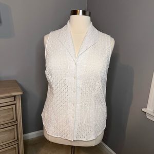 Jones New York Collection White Eyelet Sleeveless Blouse